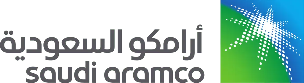 Saudi Aramco logo, Arabic and English text.
