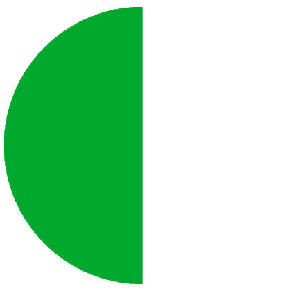 Green half-circle graphic icon on green background.