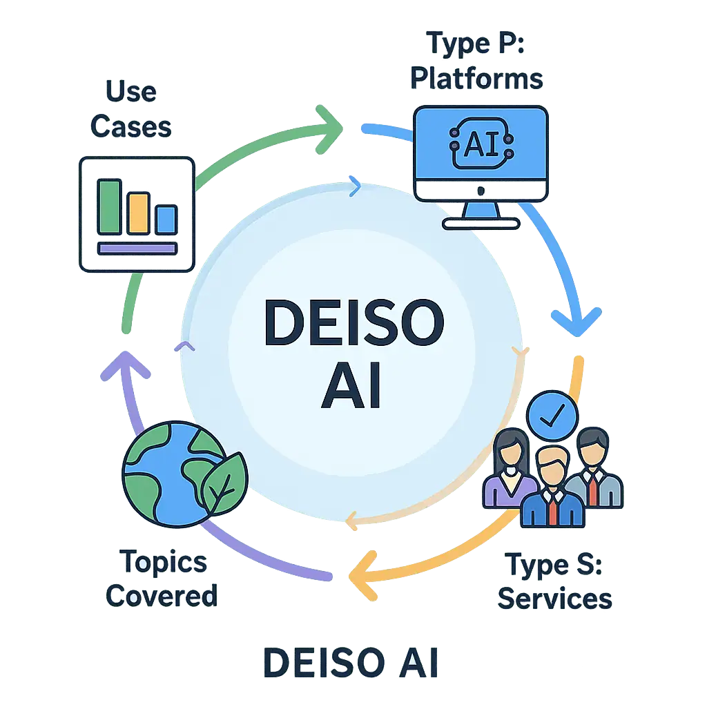 DEISO AI platform services and use cases diagram.